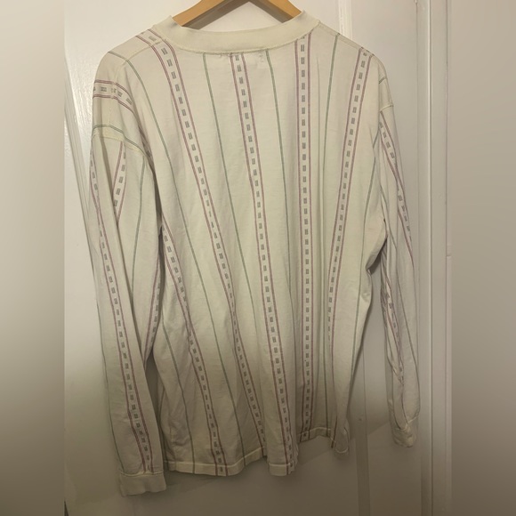 VINTAGE Eddie Bauer Long Sleeve Henley Shirt white red green stripe pattern - Picture 4 of 4